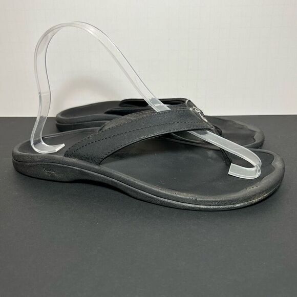 Womens OLUKAI Ohana Black Flip Flop Sandals / Size 7 - Picture 1 of 8